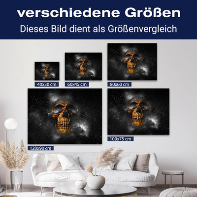 wandmotiv24 Leinwand-Bilder Totenköpfe, Grösse 100x75cm, Querformat, Totenkopf in Gold, Knochen, Wel