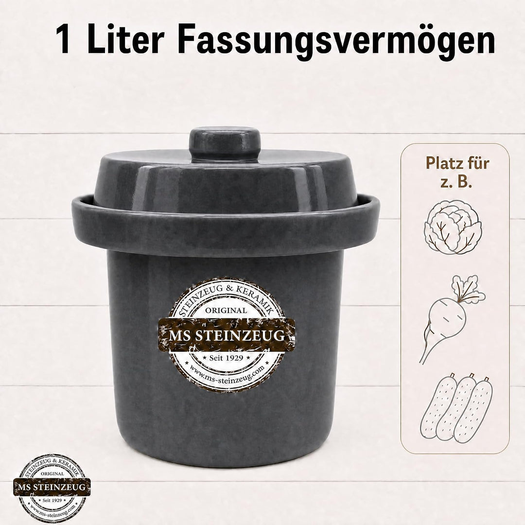 Gärtopf Mini Fermentation 1 Liter steingrau Milchsäuregärung Konservieren Einmachen gesunde Ernährun