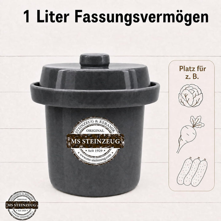 Gärtopf Mini Fermentation 1 Liter steingrau Milchsäuregärung Konservieren Einmachen gesunde Ernährun