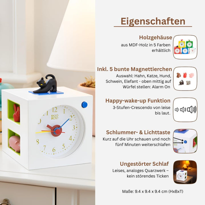KOOKOO KidsAlarm Weiss, Kinderwecker mit 5 Bauernhoftieren und echten Aufnahmen, Weiss