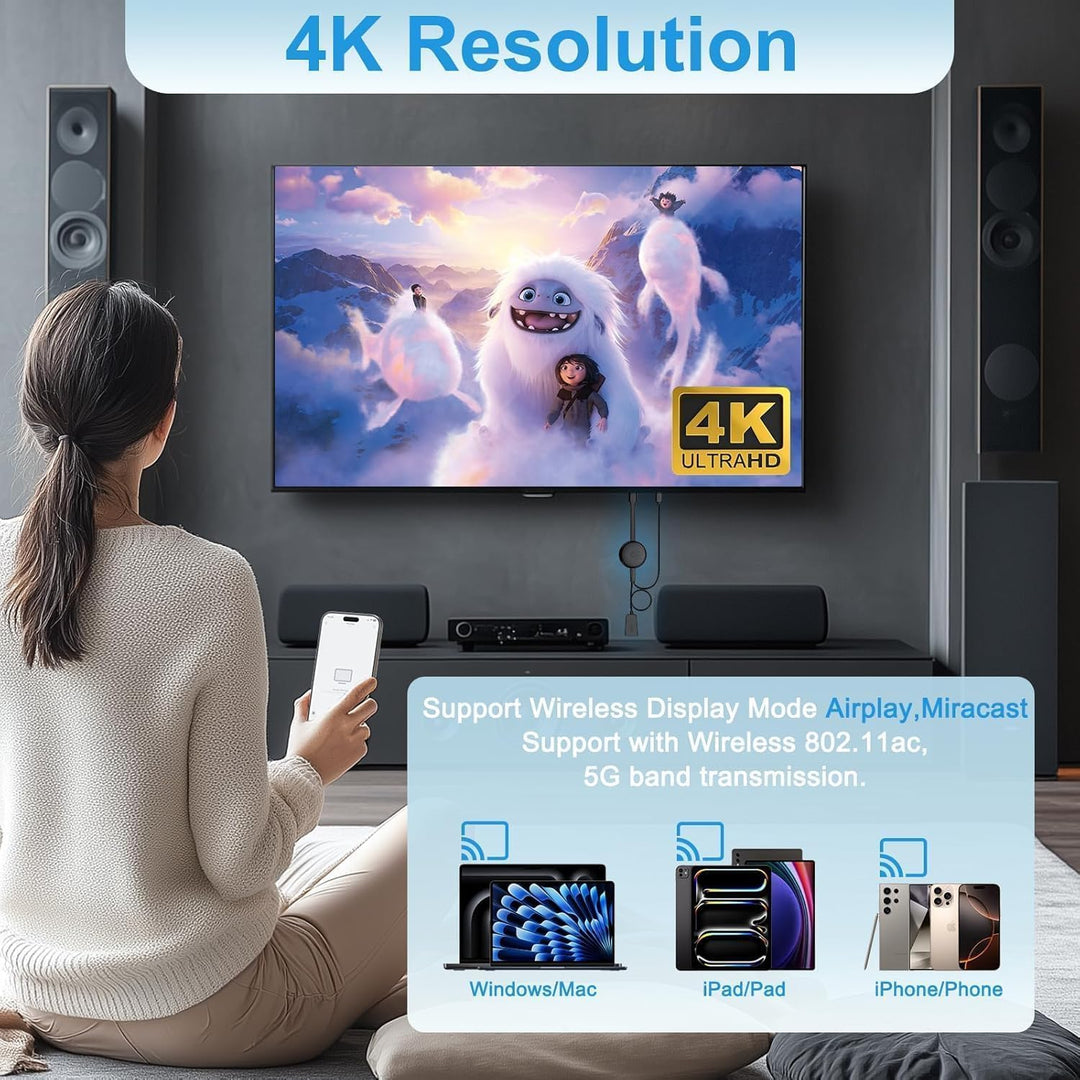 4K Wireless HDMI Display Adapter, 5G HDMI Wireless Dongle Adapter,Mirroring Extender Stream Video/Au
