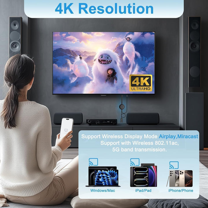 4K Wireless HDMI Display Adapter, 5G HDMI Wireless Dongle Adapter,Mirroring Extender Stream Video/Au