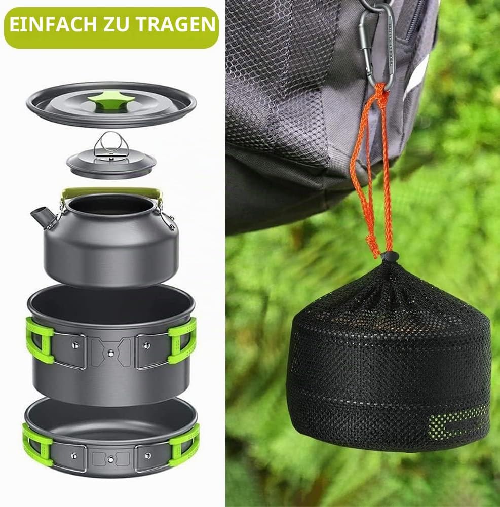 aiGear Camping Kochgeschirr Set/Outdoor Geschirr Set | Camping Topf Kochtopf Tragbar Aluminium | mit