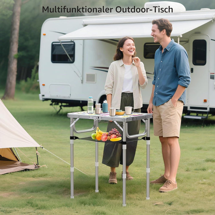 Anbte Campingtisch Klappbar 58x40cm Aluminium-Rahmen Picknicktisch 3 Höhen Verstellbar 26/48/70cm MD