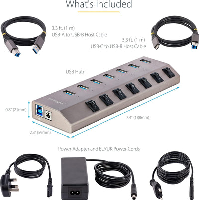 StarTech.com 7-Port USB 3.0 Hub Mit Netzteil Und Individuellen EIN/Aus Schaltern, USB-C/A 3.1 Auf 7X
