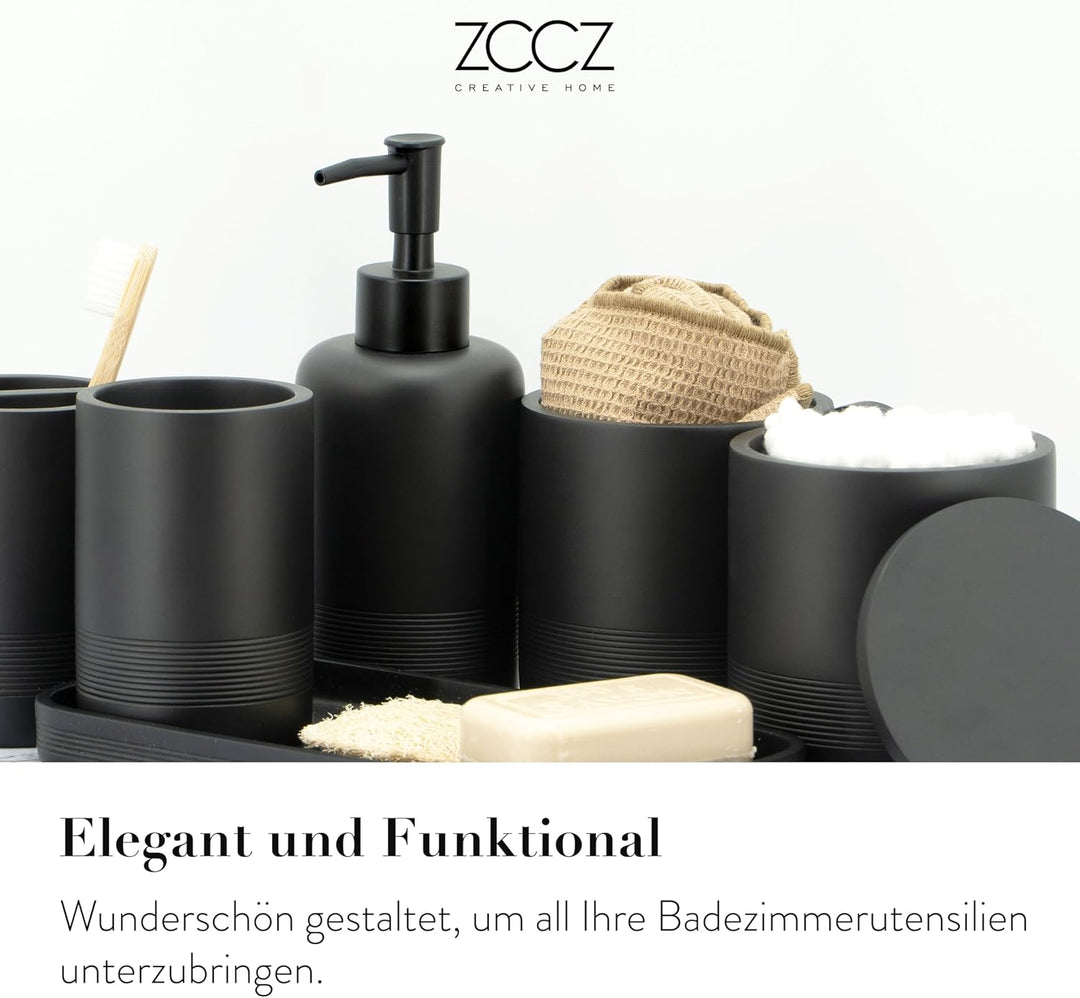 zccz Schwarzes Badezimmer-Zubehör-Set 6-teilig – Badezimmer-Organizer mit Zahnbürstenhalter, Lotions