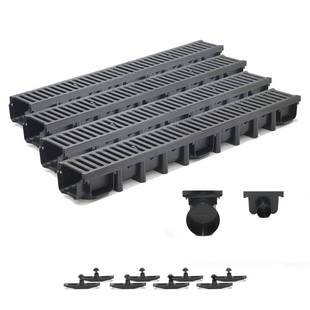 4m Entwässerungsrinne Belastungsklasse C250, 98mm Gussrost komplett SET