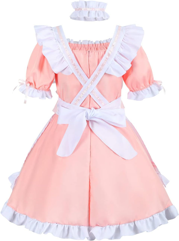 nbe - Niedliches Anime Französisch Dienstmädchenkleid mit 12-TLG. Kuchengarnitur, Herz-Choker-Kostüm