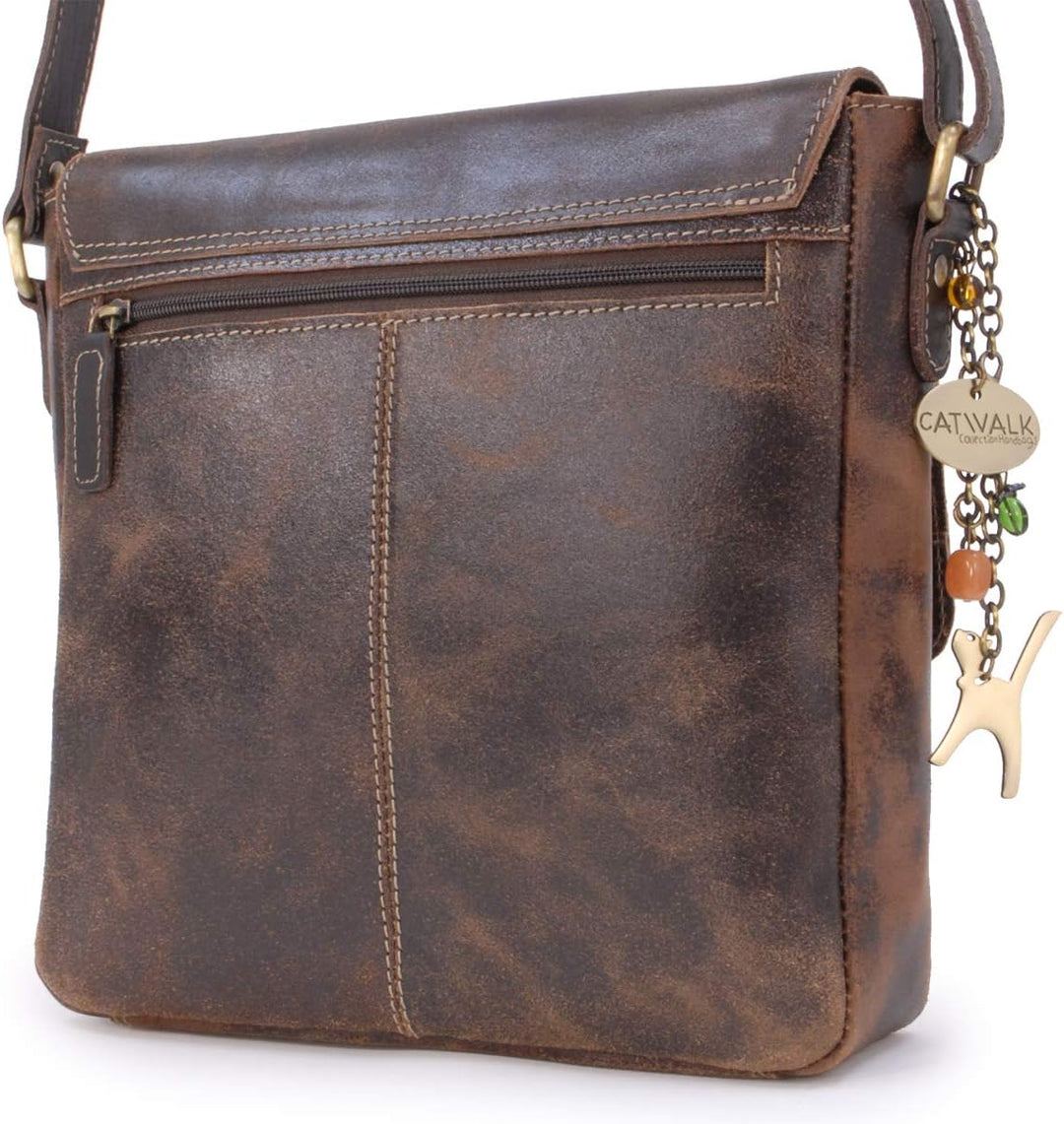 Catwalk Collection Handbags - Damen Antik-Leder Umhängetasche - Messenger Bag Mittelgross - Arbeitst