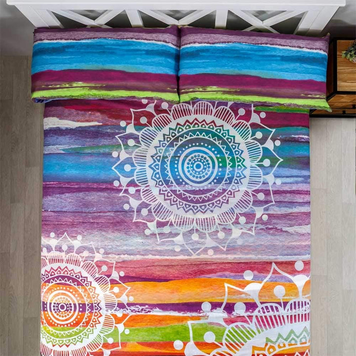COTTON ARTean Bettwäsche-Set, Mandala, Aquarell, 90 x 190/200 cm, 50 % Baumwolle, 50 % Polyester. Ca