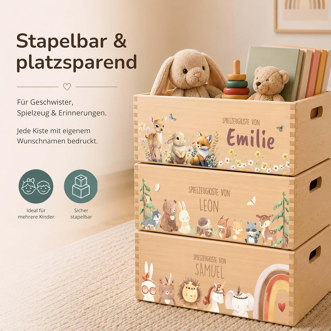 Kidsmood - Spielzeugkiste aus Holz mit Wunschnamen | Aufbewahrungsbox Kinder Spielzeug & Bücher | Pr