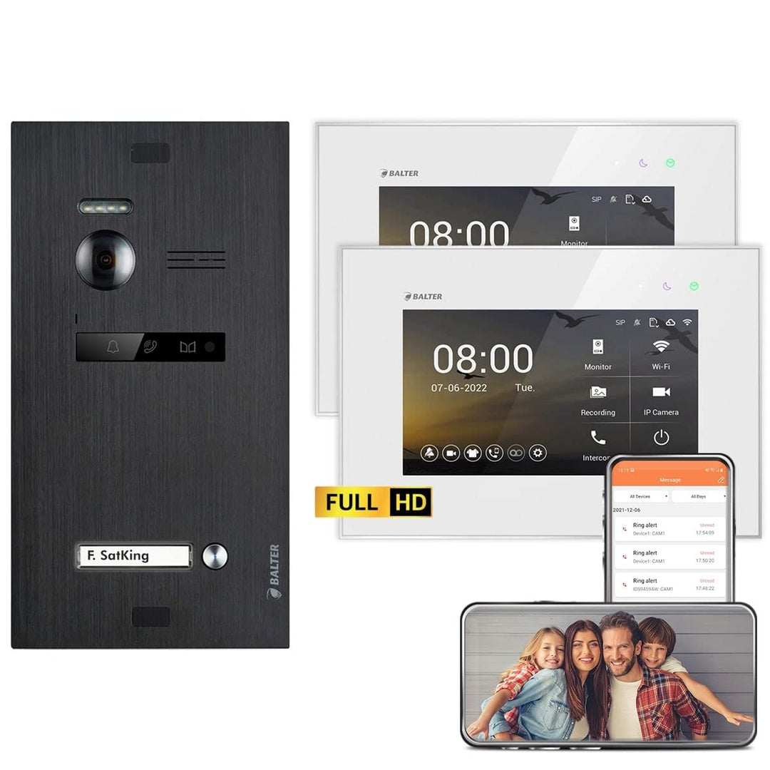 Balter EVO HD Schwarz/Weiss WiFi Video Türsprechanlage Set für 1 Familienhaus (1x Türstation mit Ful