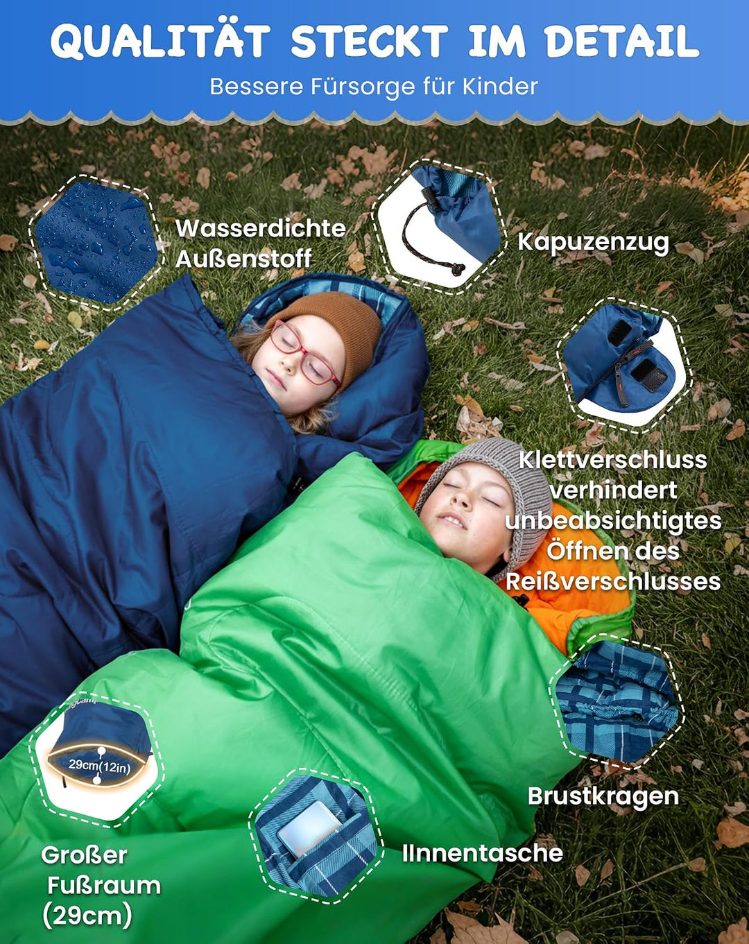 KingCamp Schlafsack Kinder aus Baumwoll-Flannel für 100-145cm | Mumienschlafsack für Kinder 10-12 Ja