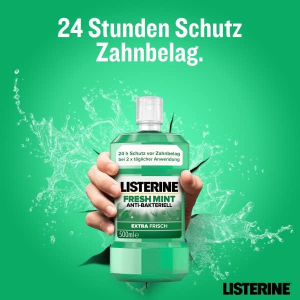 LISTERINE Fresh Mint (500 ml), antibakterielle Mundspülung mit ätherischen Ölen & Minzgeschmack, Mun