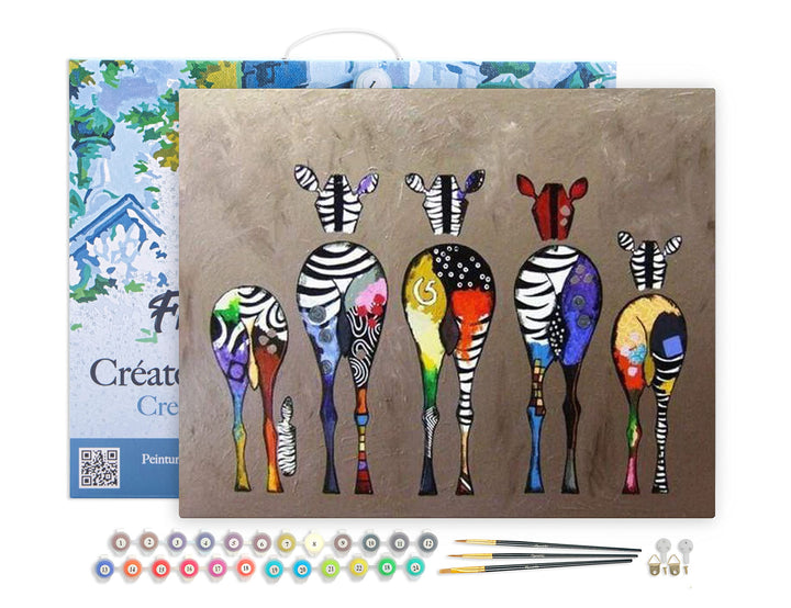 Figured'Art Malen Nach Zahlen Erwachsene Mit Rahmen Zebras von hinten - Paint by Numbers Basteln DIY