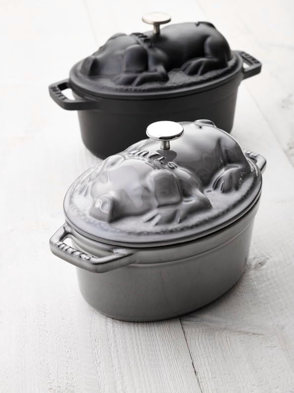 STAUB Cocotte Schwein 17 cm Bräter, Gusseisen, Grau