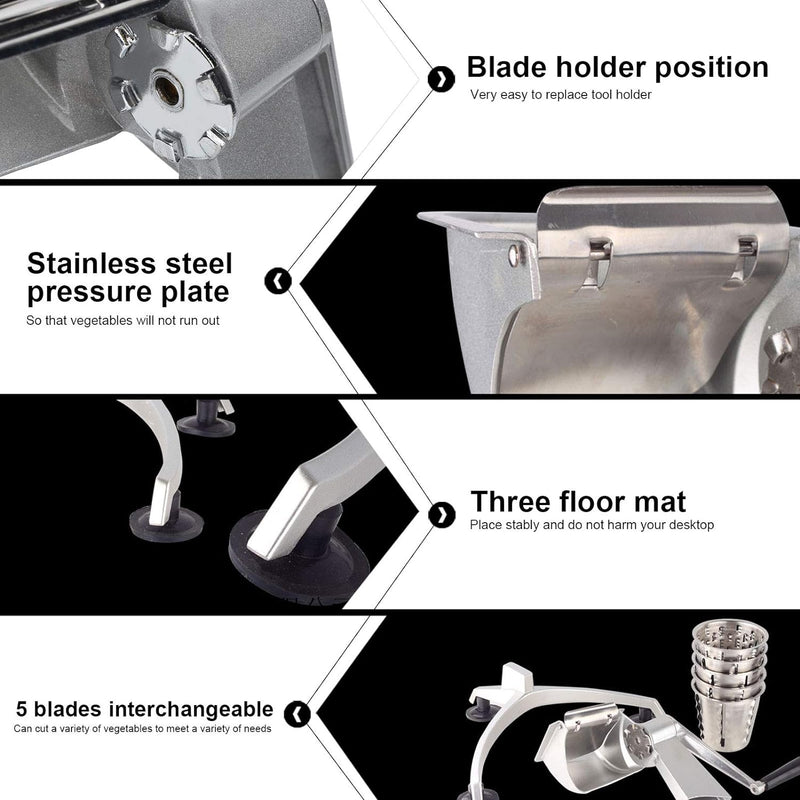 Multifunktionaler Handkurbel-Gemüseschneider, Reibe, Lebensmittelzerkleinerer, Küchenmaschinen mit 5