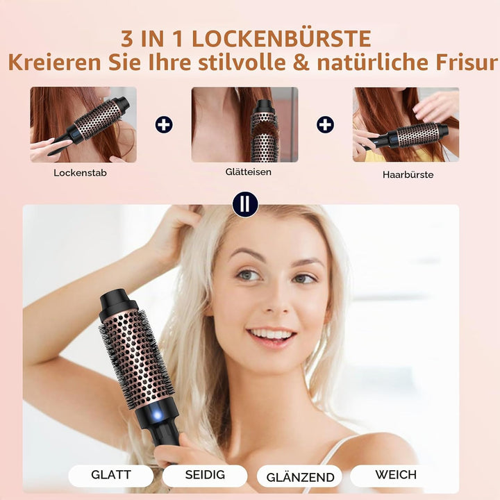 Thermal Brush Lockenbürste 3 in 1 Thermobürste 38mm, Lockenbürste LCD 120-200℃, Erhöhen Sie das Haar
