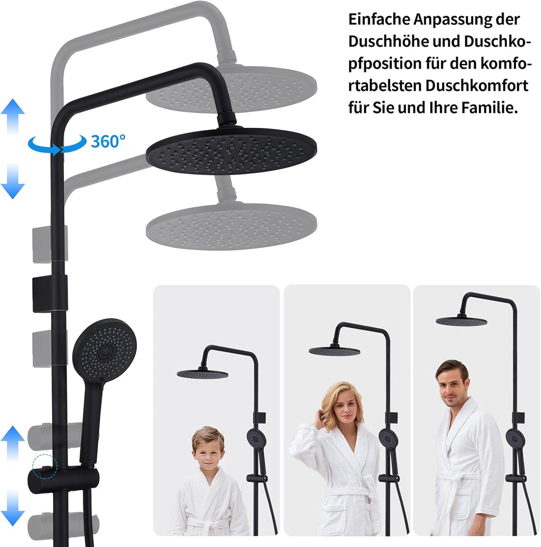 HOMELODY Badewannenarmatur mit Duschsystem, Schwarz Handbrause mit 4 Funktionen, 360° drehbarer Ausl