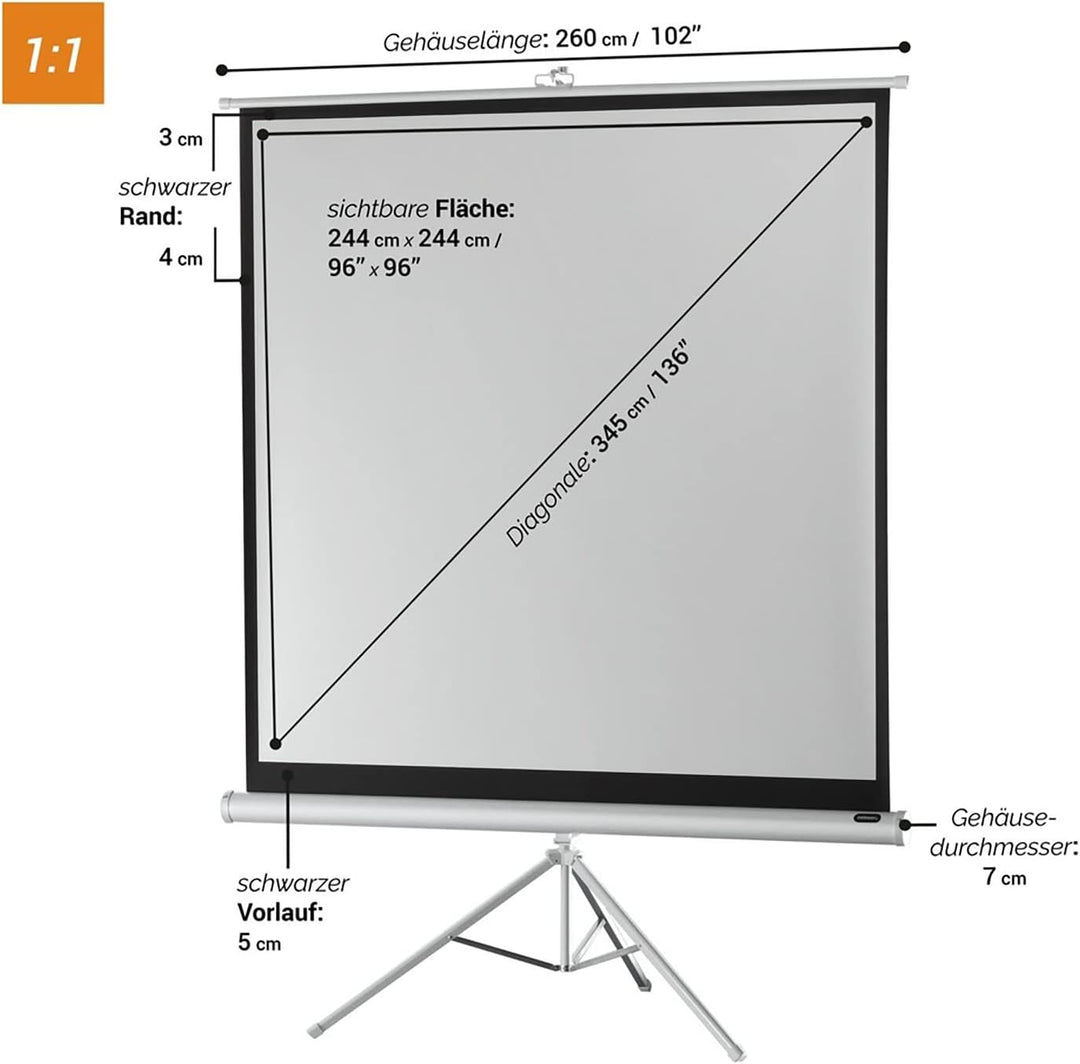 celexon tragbare Beamer-Leinwand mit vormontiertem Ständer Mobile Stativ-Leinwand mit Tragegriff Wei