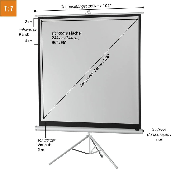 celexon tragbare Beamer-Leinwand mit vormontiertem Ständer Mobile Stativ-Leinwand mit Tragegriff Wei