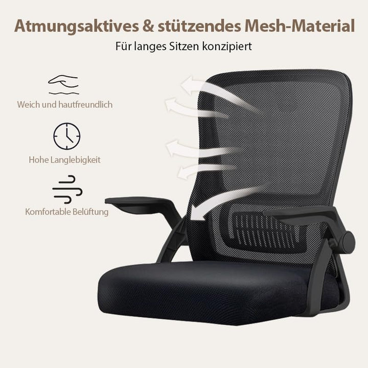 Bürostuhl,Ergonomischer Drehstuhl mit Atmungsaktiver Mesh-Rückenlehne,Hochklappbaren Armlehnen und L