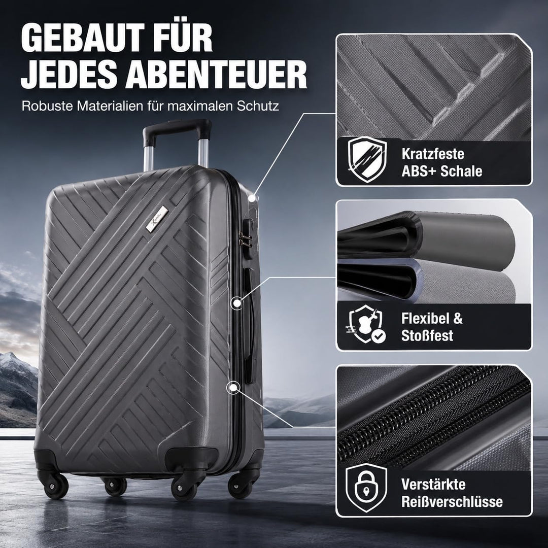 Xonic Design Reisekoffer - ABS Hartschalen Koffer mit 360° Leichtlauf-Rollen - hochwertiger Trolley
