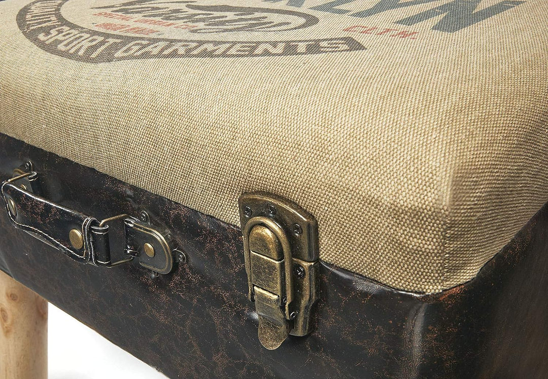 Kobolo Kofferhocker Hocker Polsterhocker - Leinen und Kunstleder - Braun - 50x36x45