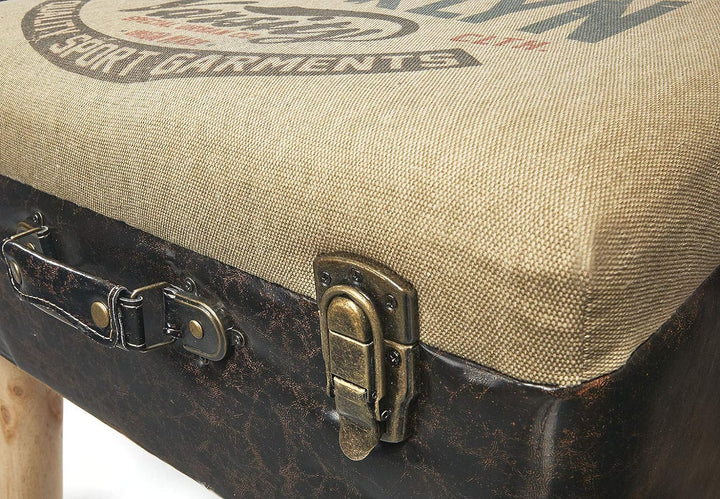 Kobolo Kofferhocker Hocker Polsterhocker - Leinen und Kunstleder - Braun - 50x36x45
