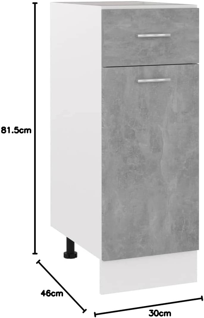 homiuse Schubunterschrank Betongrau 30x46x81,5 cm Kommode KüChenschrank Kommode Mit Schubladen Kommo