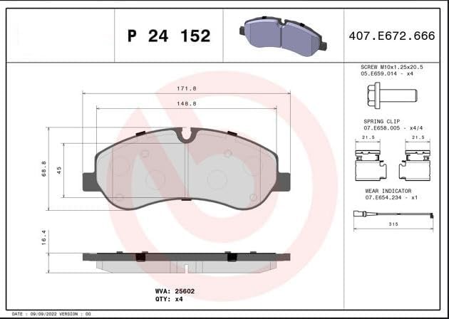 Brembo P24152 Vordere Bremsbeläge, Anzahl 4