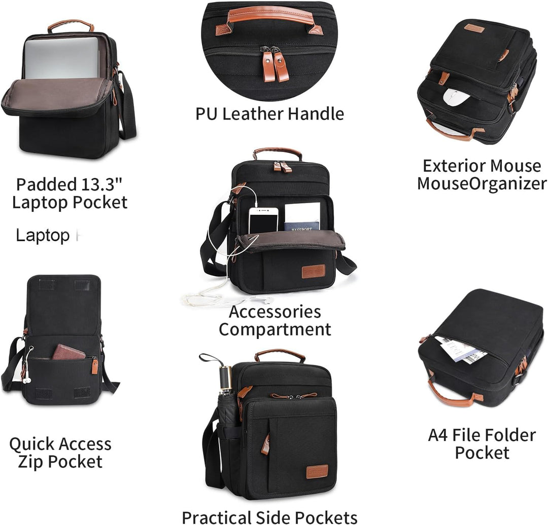 ESTARER Umhängetasche Herren Schultertasche 13 Zoll kleine Herrentasche Kuriertasche aus Canvas für