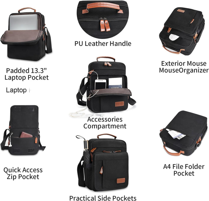 ESTARER Umhängetasche Herren Schultertasche 13 Zoll kleine Herrentasche Kuriertasche aus Canvas für