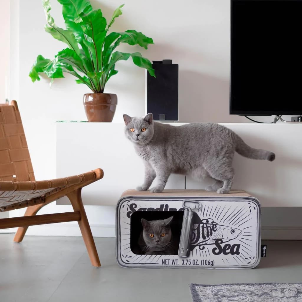 District 70 Sardine - Kratzmöbel für Katzen aus Wellpappe - 60 x 30 x 30 cm (Einheitsgrösse) - Weiss
