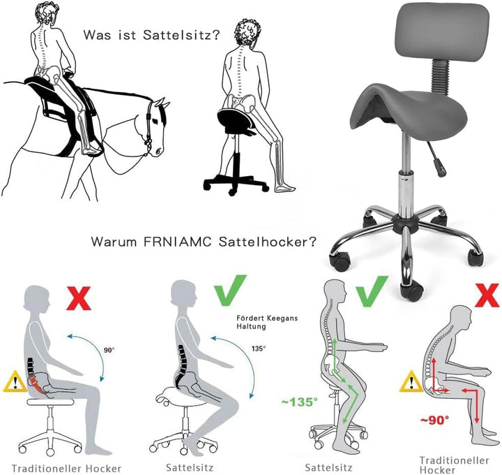 Mingone Sattelhocker Ergonomisch 2 Stück Arbeitshocker Höhenverstellbar 360° Drehbar Sattelstuhl Bür