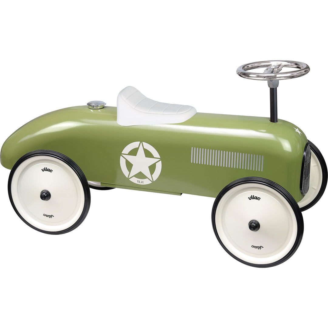 Vilac - Autoträger Vintage – Khaki – Spielzeug für Kinder oder Heimdekoration – Lenkrad – aus schick