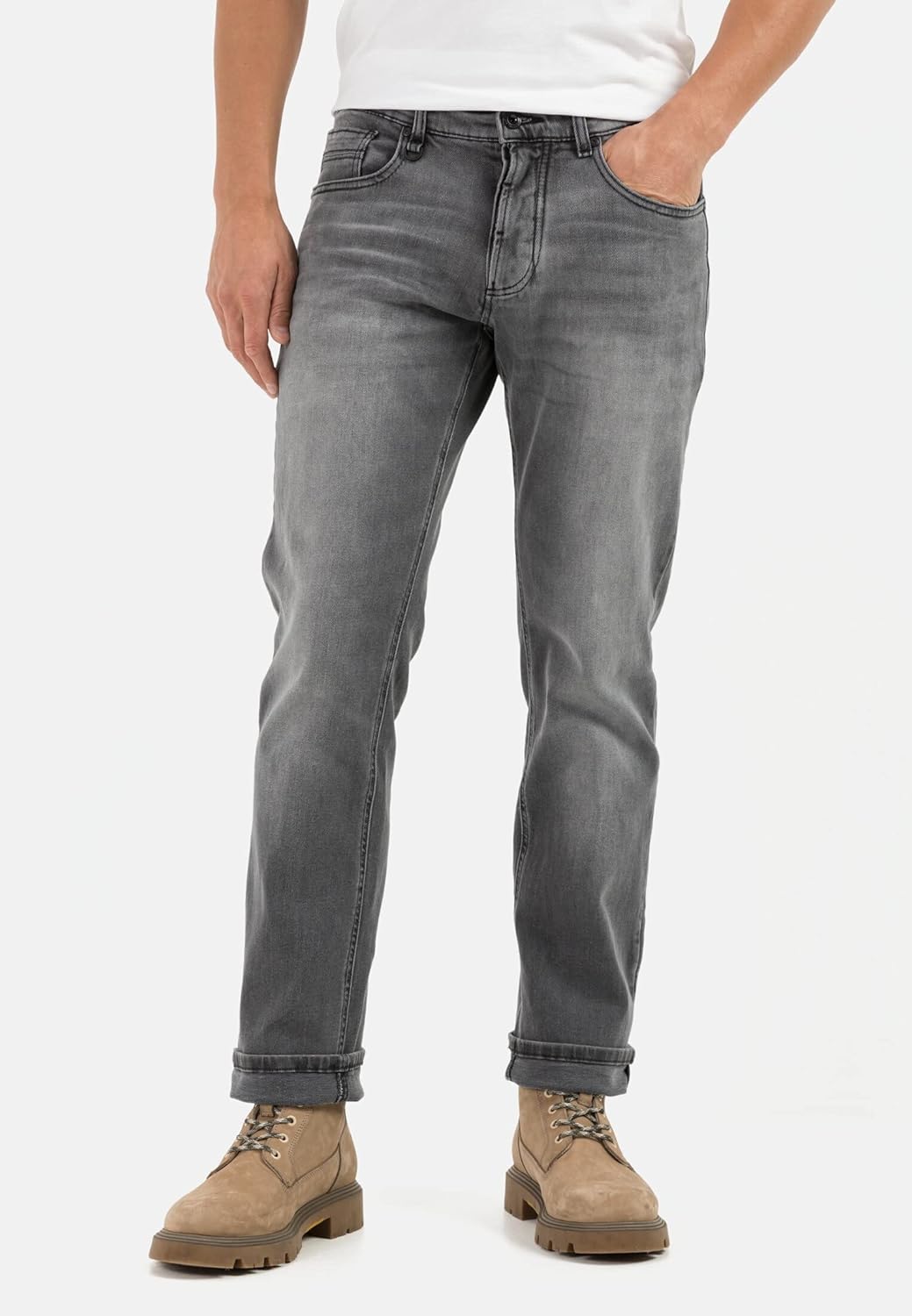 camel active Herren Relaxed Fit Jeans Hose Woodstock Jeanshose 33W / 34L Dunkelgrau (Graphite Gray),