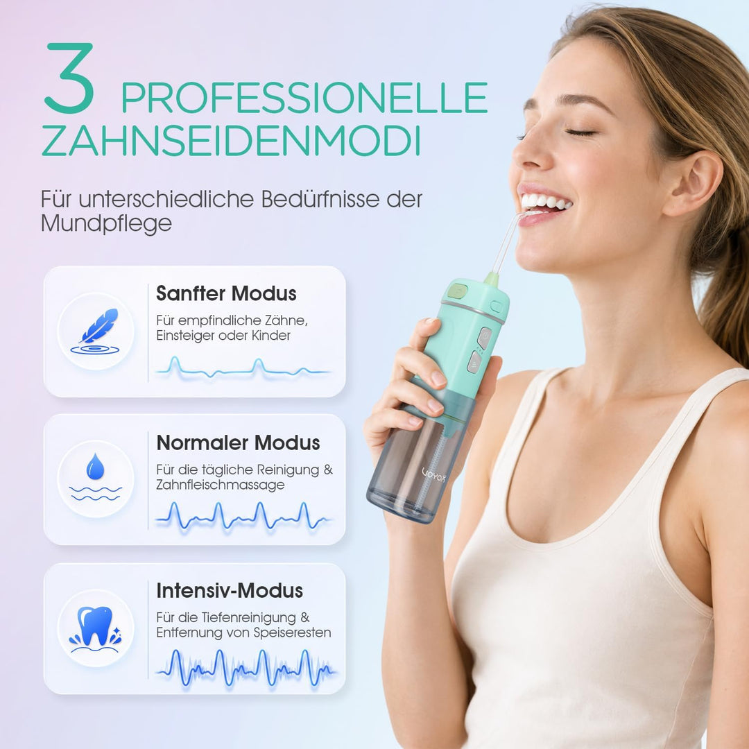 VOYOR-HEALTH Munddusche Kabellos Elektrischer Zahnreiniger, Tragbare Mundduschen IPX7 Wasserdicht un