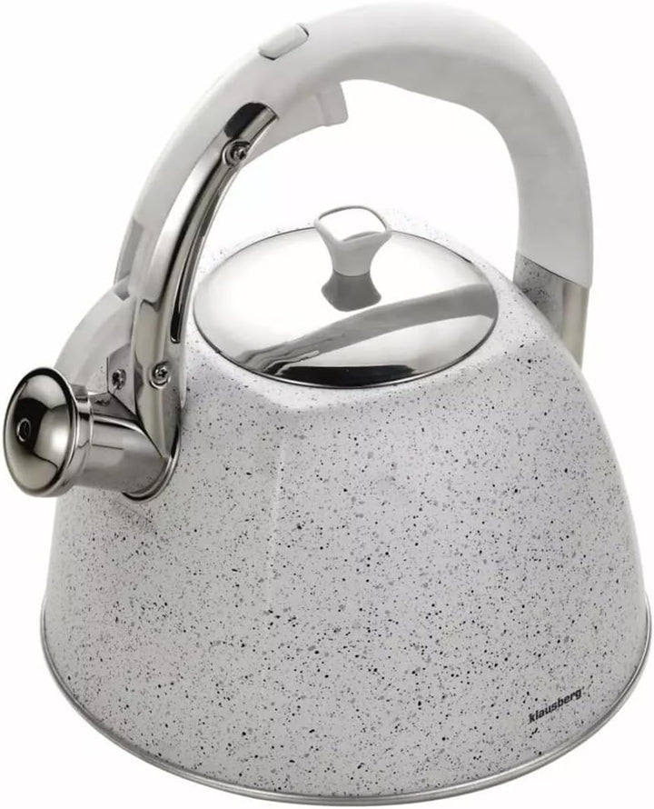 Flötenkessel Wasserkessel Edelstahl Inox Marmorbeschichtung 3.0L Klausberg KB-7261 Weiss | Marmor, W
