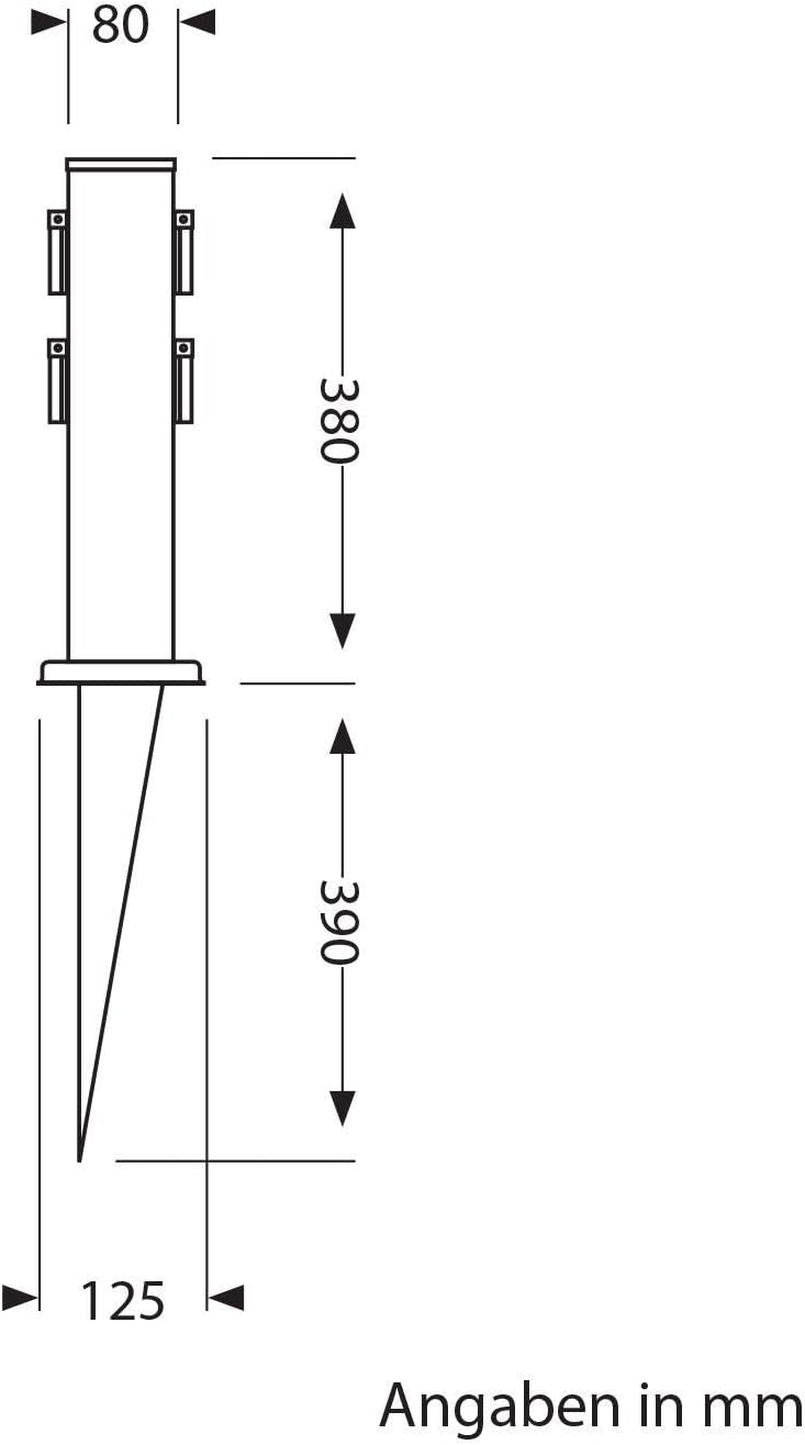 ledscom.de 3X Garten-Steckdosen-Säule Polly mit Erdspiess für aussen, 4-Fach, Edelstahl, eckig, 38cm