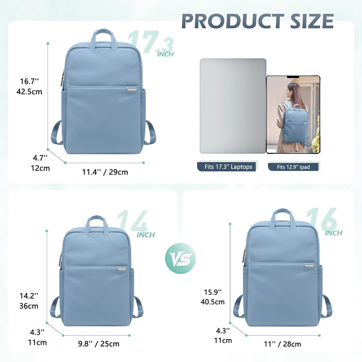 Schlanker Laptop-Rucksack für Damen, leicht, Business-Rucksack für Damen und Herren, Seeblau, 17.3 I
