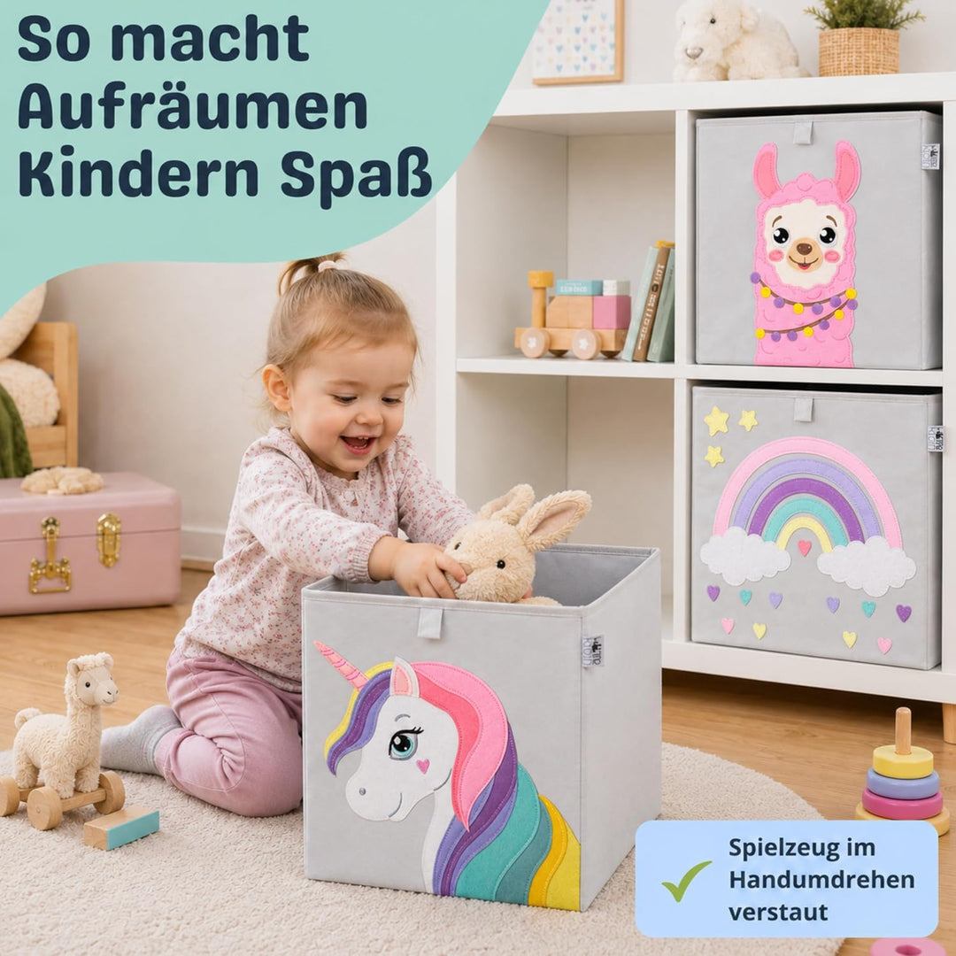 wonneklein Aufbewahrungsbox Kinder - 33x33x33 cm - Faltbare Spielzeugkiste mit Tiermotiv - Ordnungsb