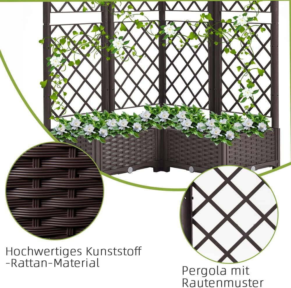 Mingone Rankgitter Hochbeet Pflanzgefäss Blumenkasten mit 3 Pflanzgefäss Wasserspeicher Balkonkasten
