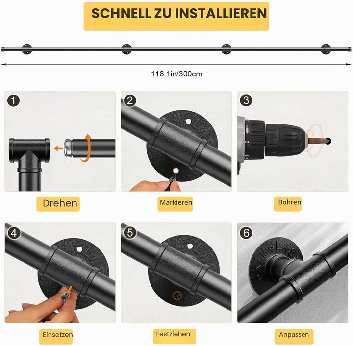 Handlauf für Treppen, Aomdom Handlauf Treppengeländer Innen und Aussen, Handlauf Schwarz mit Rutschf