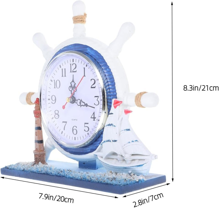 Zerodeko Leise Wanduhr Aus Holz Mit Leuchtturm Und Schiffsrad Für Dekoration Mit Strandthema