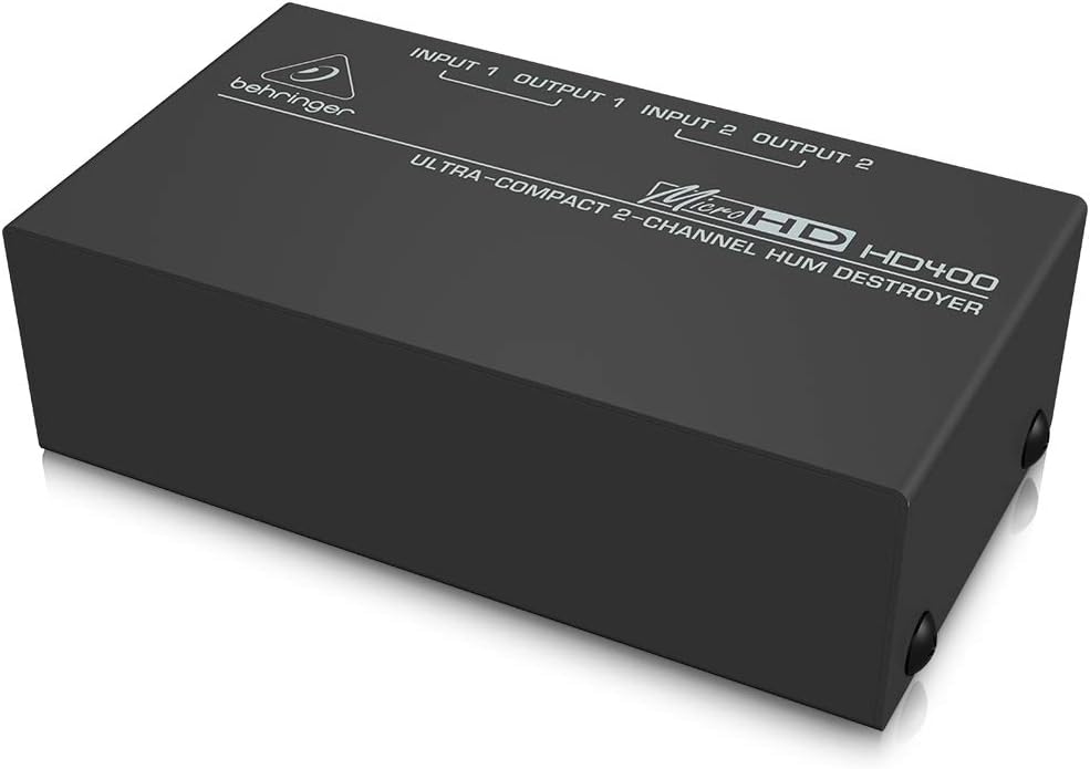 Behringer MICROHD HD400 Ultrakompakter 2-Kanal Brummzerstörer Bundle mit 2 x Cinch male auf 2 x 6,3m