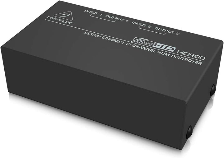 Behringer MICROHD HD400 Ultrakompakter 2-Kanal Brummzerstörer Bundle mit 2 x Cinch male auf 2 x 6,3m