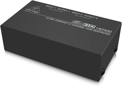 Behringer MICROHD HD400 Ultrakompakter 2-Kanal Brummzerstörer Bundle mit 2 x Cinch male auf 2 x 6,3m