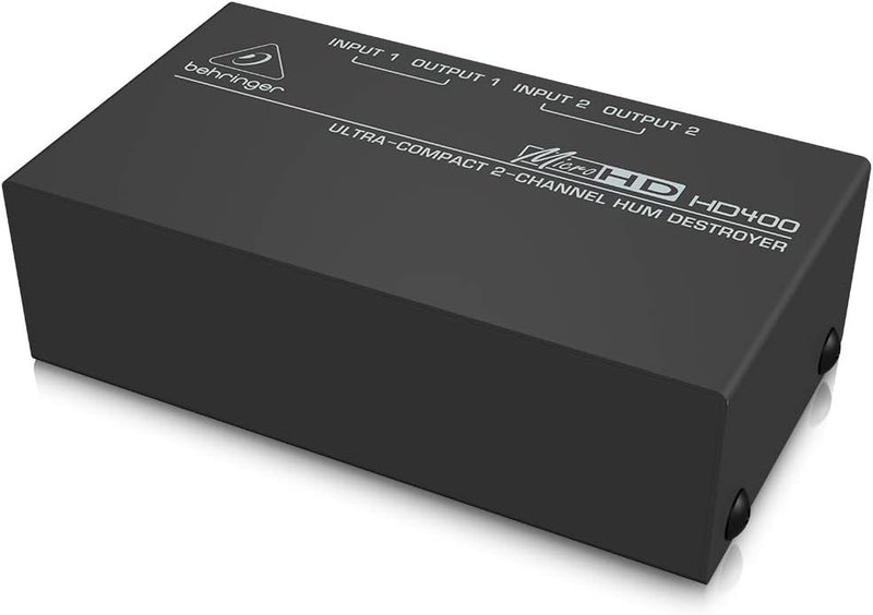 Behringer MICROHD HD400 Ultrakompakter 2-Kanal Brummzerstörer Bundle mit 2 x Cinch male auf 2 x 6,3m