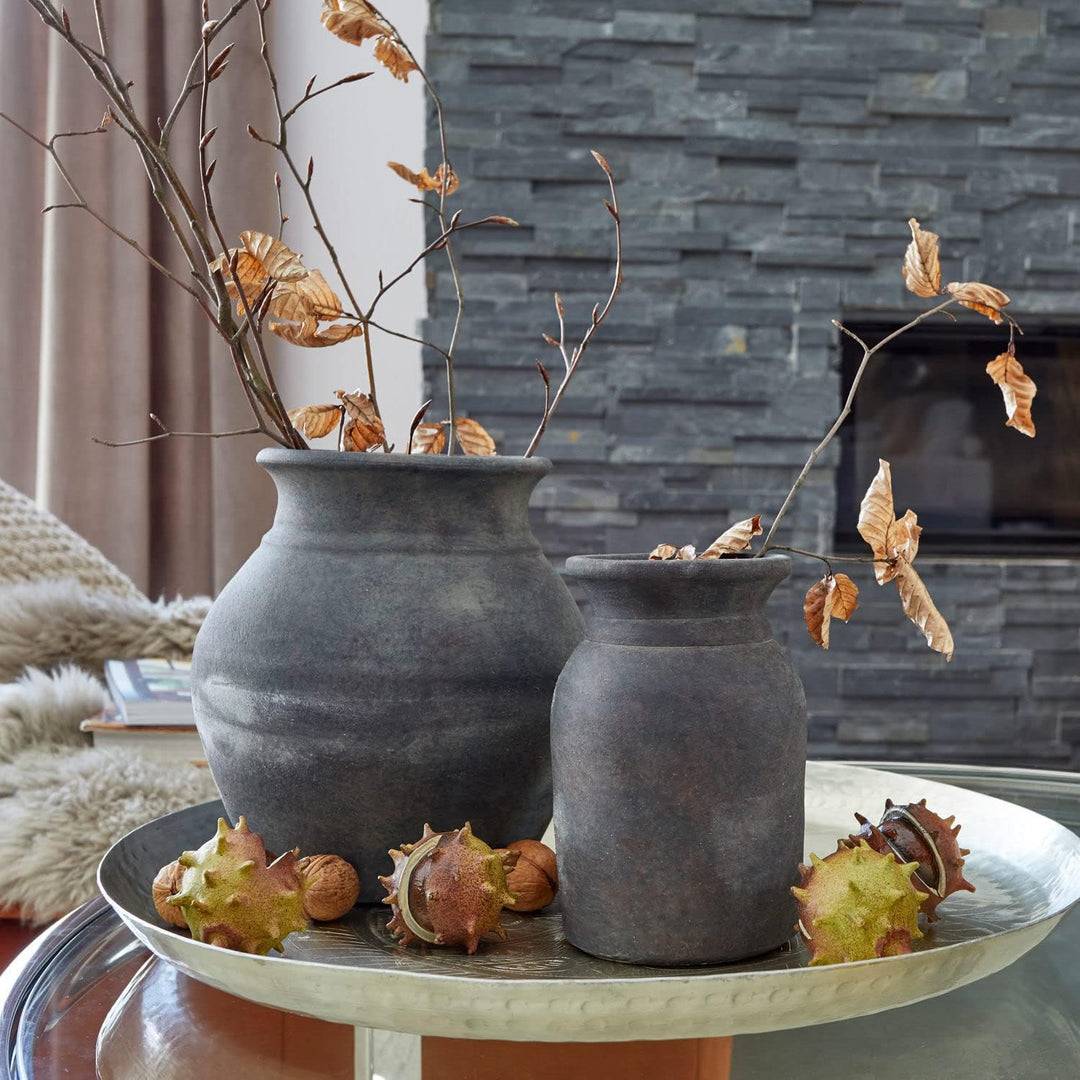 LOBERON® Vase 2er Set Molduc, Zwei unterschiedliche Designs, rustikaler Chic, dunkle Oxidations-Pati